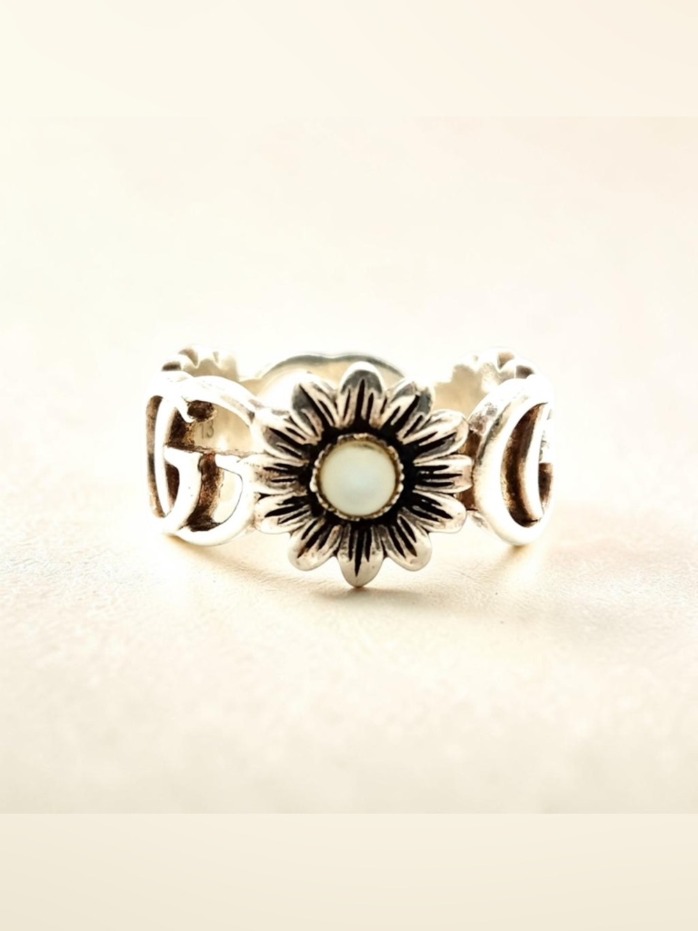 Gucci Double G Flower Ring Sterling Silver Turquoise Mother of Pearl - Picture 3 of 5